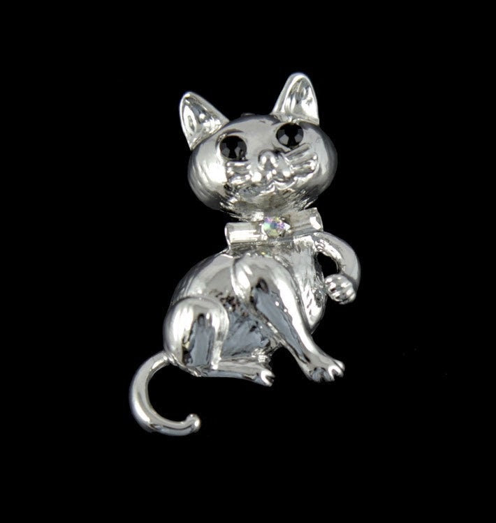 Cat Brooch Gold Silver Kitty Hand Made UK Brooches for Women Pin Badges Christmas Birthday Vintage Gifts Mum Nan Sister Friend