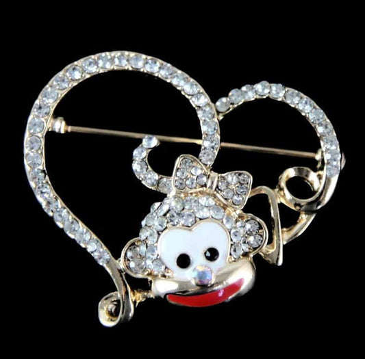 Monkey Heart Brooch Crystal Stones Hand Made UK Brooches for Women  Pin Badges Christmas Vintage Gifts Mum Nan Sister Friend Birthday UK