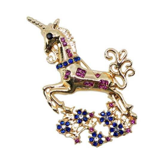 Gold Unicorn Brooch Pin Badge Genuine Crystal Gifts Women Mum Nan Grandma Christmas Mothers Day Birthday UK Seller