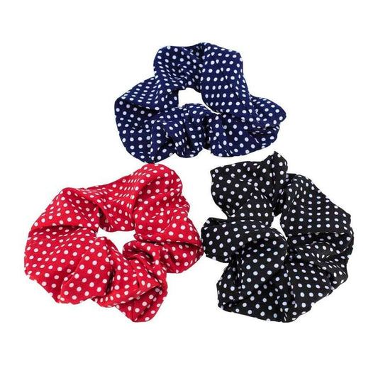 Assorted Spectator Polka-dot Scrunchies 3 Pack Back to School Hair Accessories Hair Ties Bobbles UK Seller