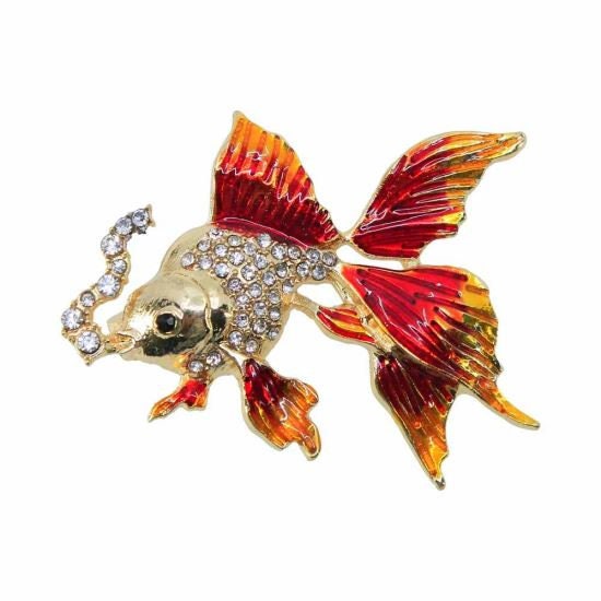 Fish Brooch Aquarium Gold Fish Gifts Enamel Genuine Crystal Vintage UK Seller Brooches Sea Life Pin Badges Bag Scarf Birthday Christmas