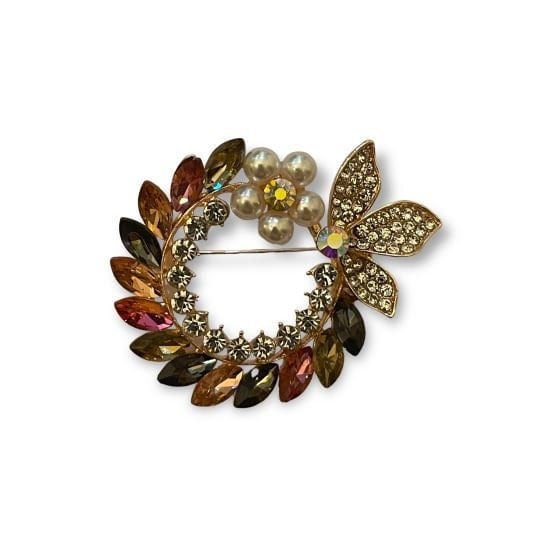 NEW! Flower Wreath Brooch Pin Scarf Pins Genuine Crystal Vintage Christmas Gift For Mum Nan Grandma UK Seller