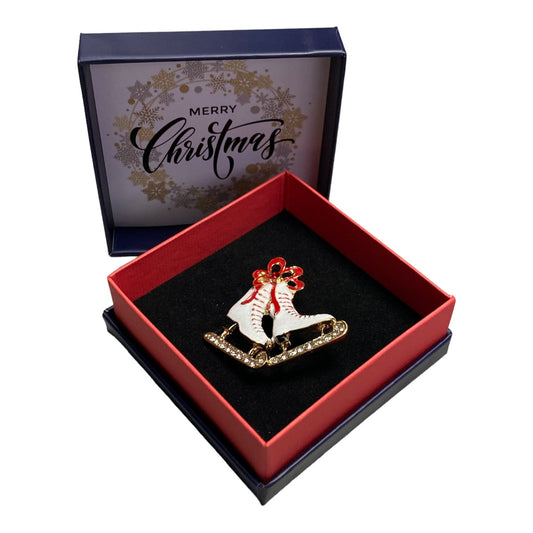 Christmas Brooch 2022 UK Seller Christmas Ice Skating Gifts Decorations Crystal Pin Badge Boxed XMAS Gifts Ladies Sister Mum Nan Tecaher