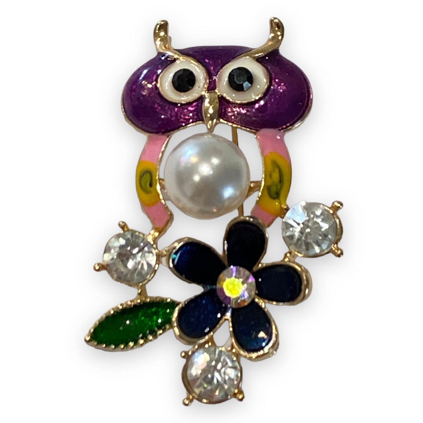 Owl Brooch Gold Crystal Stones Enamel Painted Hand Made UK Brooches for Women Bird Pin Badges Christmas Vintage Wise Owl Teacher Gifts