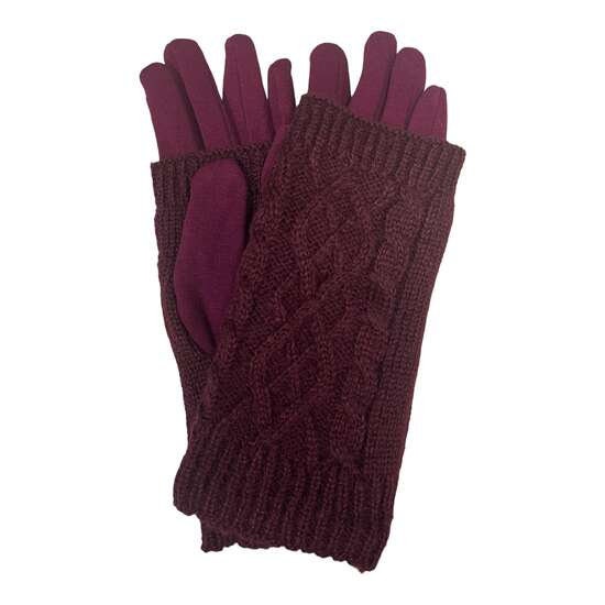 Fingerless gloves 2 in 1 Womens warm knitted winter gloves Burgundy Black Beige Grey