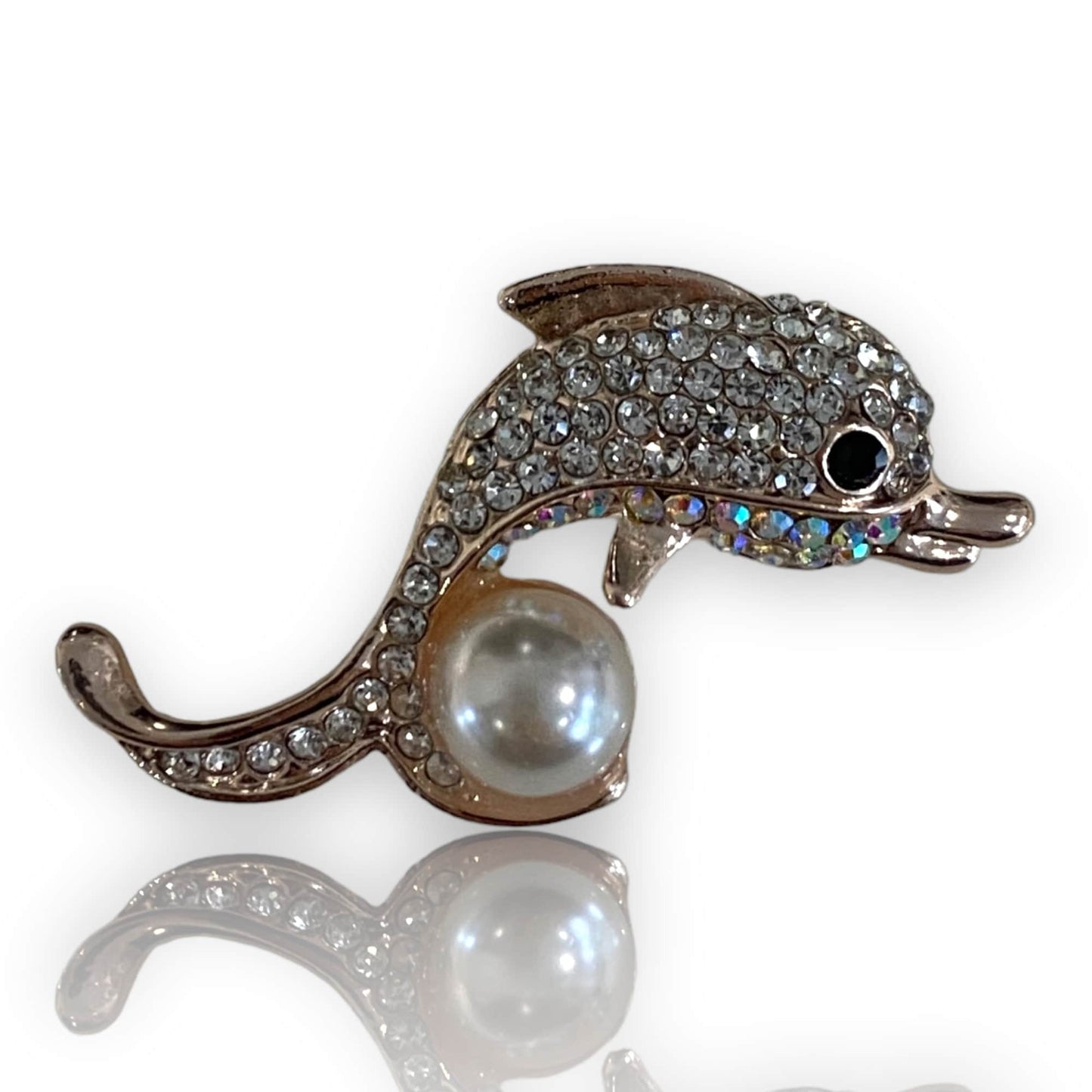 Dolphin Brooch Gold Genuine Crystal Stones Hand Made UK Sea Life  Brooches for Women Bird Pin Badges Christmas Vintage