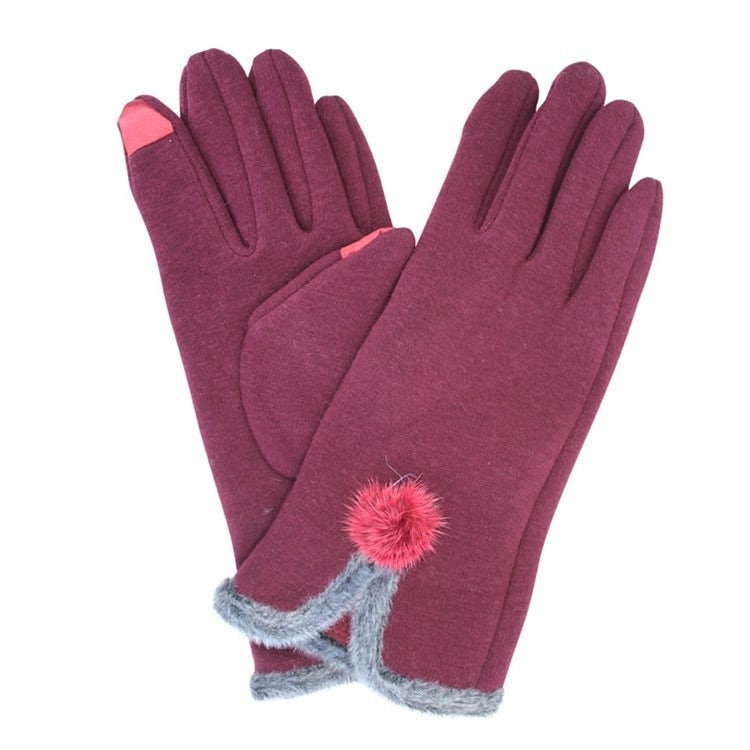 Pom Pom Fleece Lined Smart Phone Touch Screen Technology  Womens Gloves UK Seller Red Black Grey