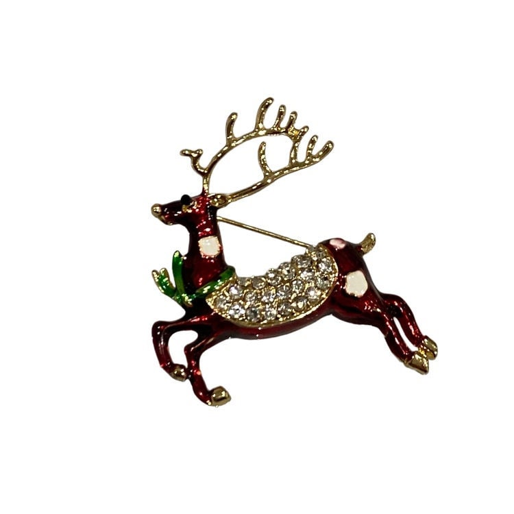 Christmas Brooch 2022 Genuine Crystal UK Seller Christmas Reindeer Decorations Crystal Pin Badge Boxed XMAS Gift Mum Dad Nan Teacher