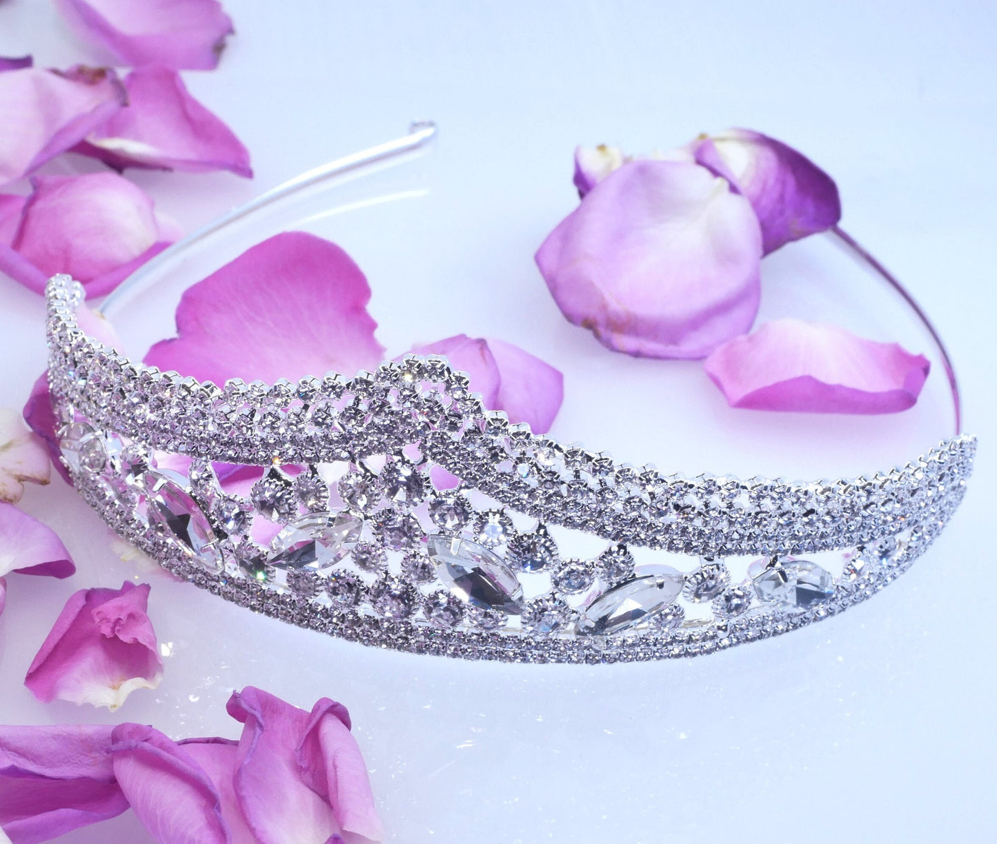 Brides Tiara Genuine Crystal Princess Bridesmaid Flower Girl Prom Wedding Crown UK Seller Bridal Hair Accessories Silver Tiara