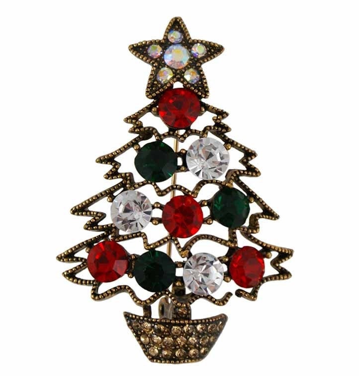 Christmas Tree Brooch 2020 Merry Christmas Crystal Pin Badge Boxed Set XMAS Personalised Gifts for Ladies Bauble UK Seller