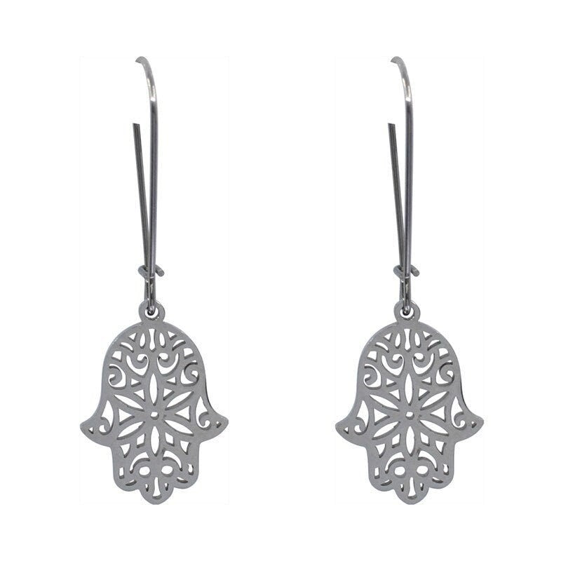 Hamsa Hand Drop Earrings Stainless Steel Manchester Hand Of Fatima Charm Pierced Earrings Women Sister Friend Birthday Christmas