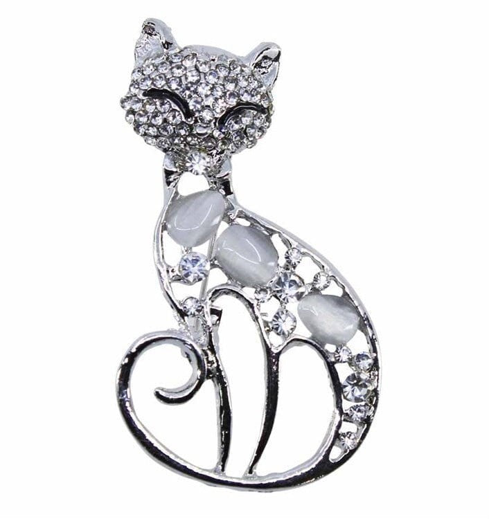 Cat Brooch Kitty Crystal Stones Hand Made UK Brooches for Women Bird Pin Badges Christmas Vintage