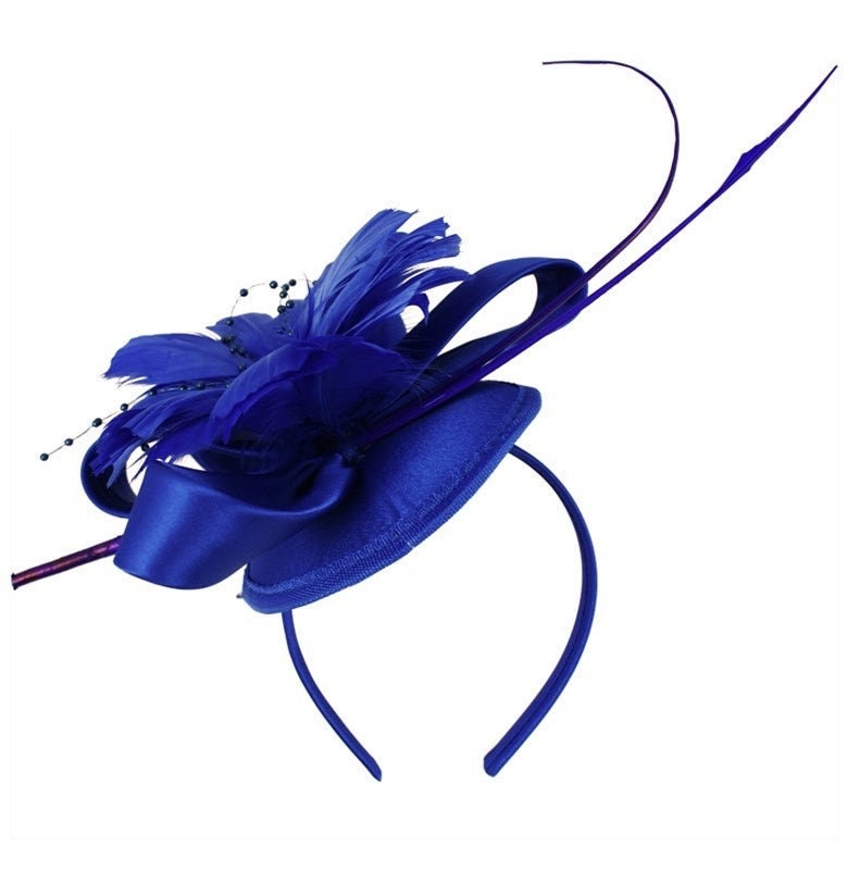 Blue Yellow Grey Fascinator Feather Flower Headband Wedding Ascot Hat Hair Small Fascinator Brooch Clip Mother Of The Bride Bridal UK Seller