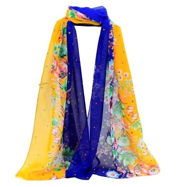 Floral & Polka Dot Two-tone Chiffon Scarf  Summer Mothers Day Birthday Gifts For Mum Nan Grandma UK Seller Scarves