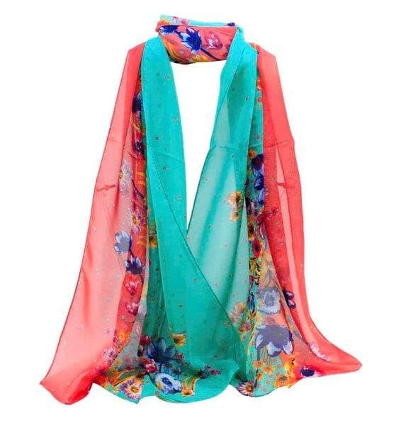 Floral & Polka Dot Two-tone Chiffon Scarf  Summer Mothers Day Birthday Gifts For Mum Nan Grandma UK Seller Scarves