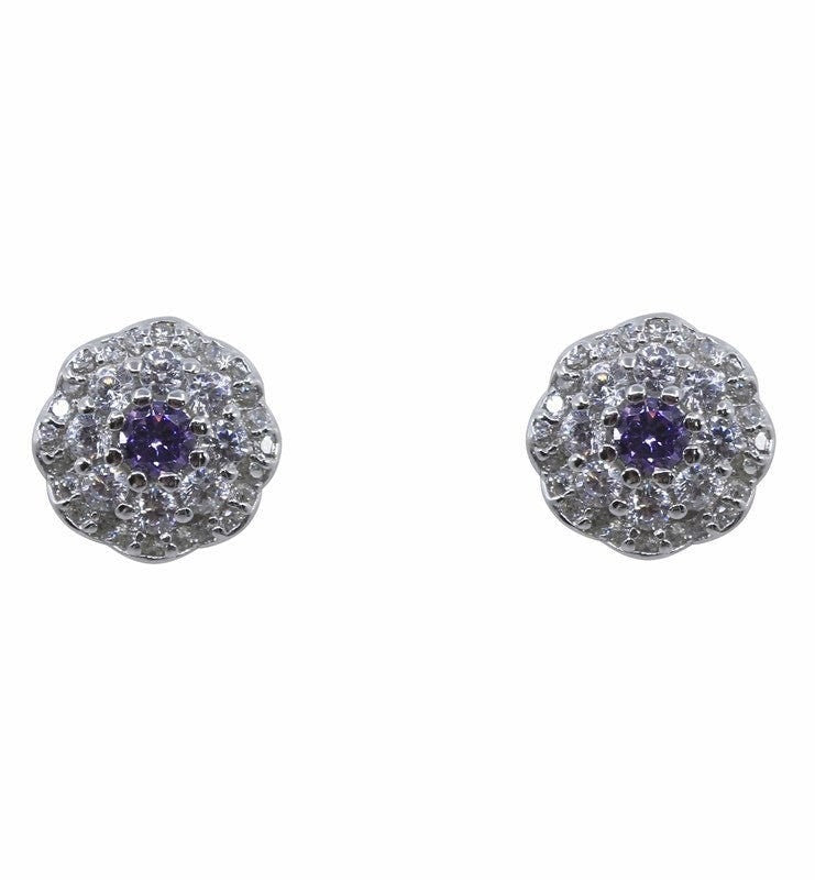 Amethyst Cluster Stud Earrings Sterling Silver 925 Cubic Zirconia Diamond Studs Gift Women Girls Bridal Wedding Gifts UK SincerelyForYou