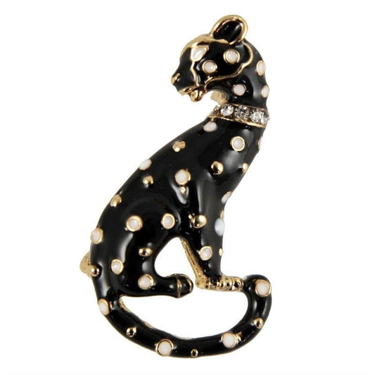 Jaguar Brooch Black Crystal Stones Hand Made UK Brooches for Women Bird Pin Badges Christmas Vintage