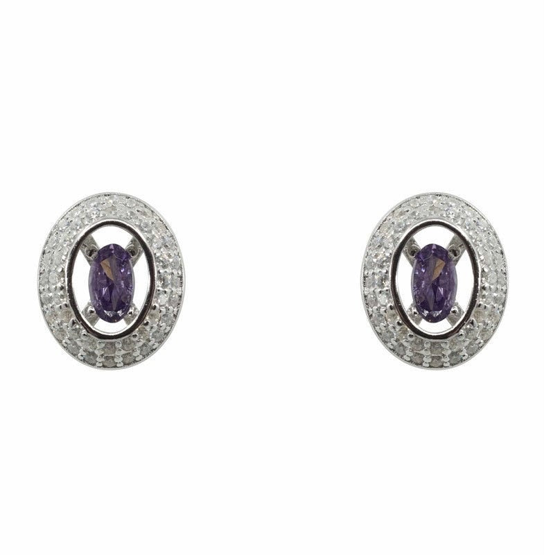 Amethyst Oval Stud Earrings Sterling Silver Cubic Zirconia Christmas Gift Birthday Present Thank You Gifts Women Mum Wife  Wedding Bridal