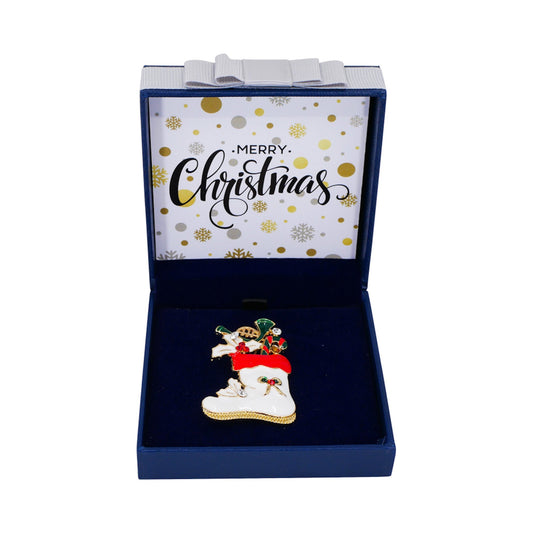 Christmas Stocking Brooch Enamel Crystal Boxed Gift Set Pin Badges XMAS 2019 Secret Santa Teacher Mum Friend Gifts for Women