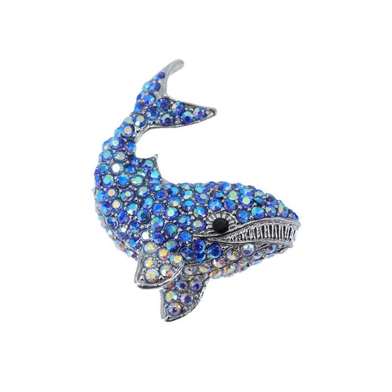 Whale Brooch Silver Blue Crystal Stones Hand Made UK Sea Life  Brooches for Women Bird Pin Badges Christmas Vintage