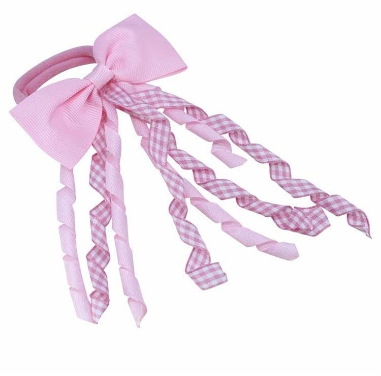 Bow Bobbles Elastics  2 Pack Gingham Streamer Hair Bobbles For Girls Pink Blue Red UK Seller Hair Accessories Back To School