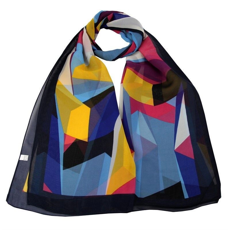 Geometric Chiffon Scarves  Ladies Women Gifts For Mum Nan Grandma Friend Sister Christmas Mothers Day Birthday UK Seller