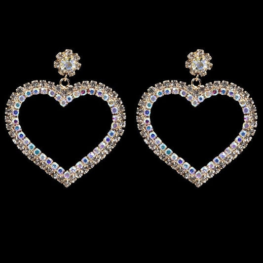 Silver Gold Crystal Heart Drop Earrings Pierced Drop Earrings Women Christmas Birthday Gifts Wedding Bridal