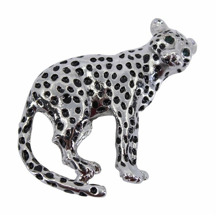 Jaguar Brooch Black Enamel Crystal Stones Hand Made UK Brooches for Women Bird Pin Badges Christmas Vintage