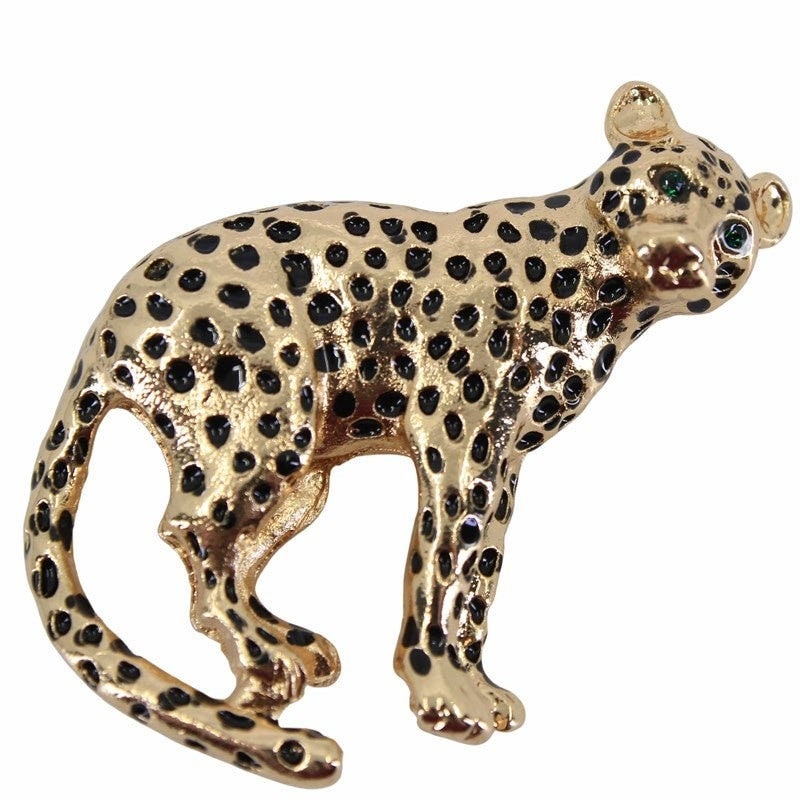 Jaguar Brooch Black Enamel Crystal Stones Hand Made UK Brooches for Women Bird Pin Badges Christmas Vintage