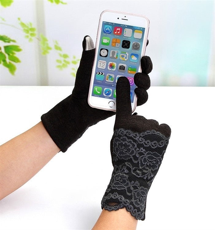 Touch Screen Womens Gloves UK Seller Fleece Lined Lace Fur Fancy Gloves Christmas Gifts Mum Nan Sister Friend Warm Black Grey Red