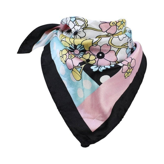 Satin Square Scarf Women Scarves Floral Print Scarves Shawl Wrap Silk Neck Scarf Ladies Mum Nan Mothers Day Gifts UK Seller Black Navy Grey