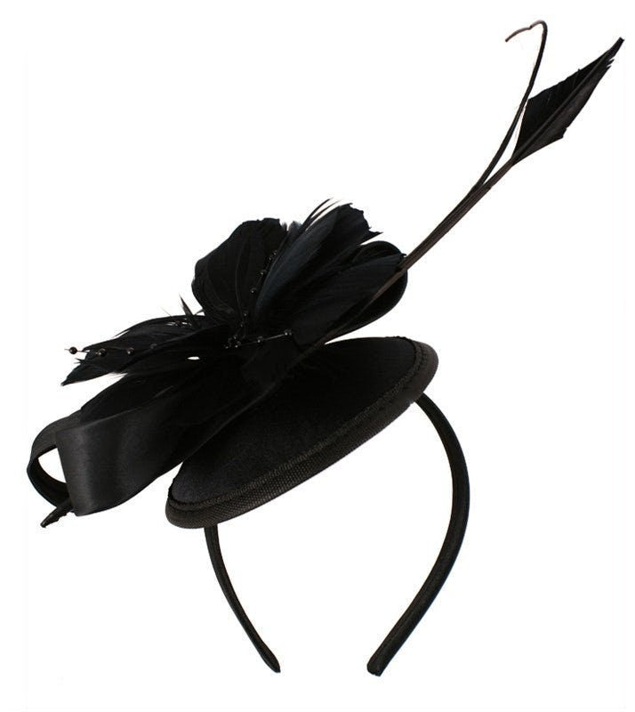 Black Navy Fascinator Feather Flower Headband Wedding Ascot Hat Hair Small Fascinator Brooch Clip Mother Of The Bride Bridal UK Seller