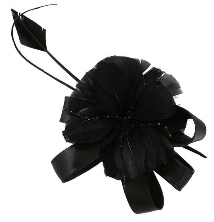 Black Navy Fascinator Feather Flower Headband Wedding Ascot Hat Hair Small Fascinator Brooch Clip Mother Of The Bride Bridal UK Seller