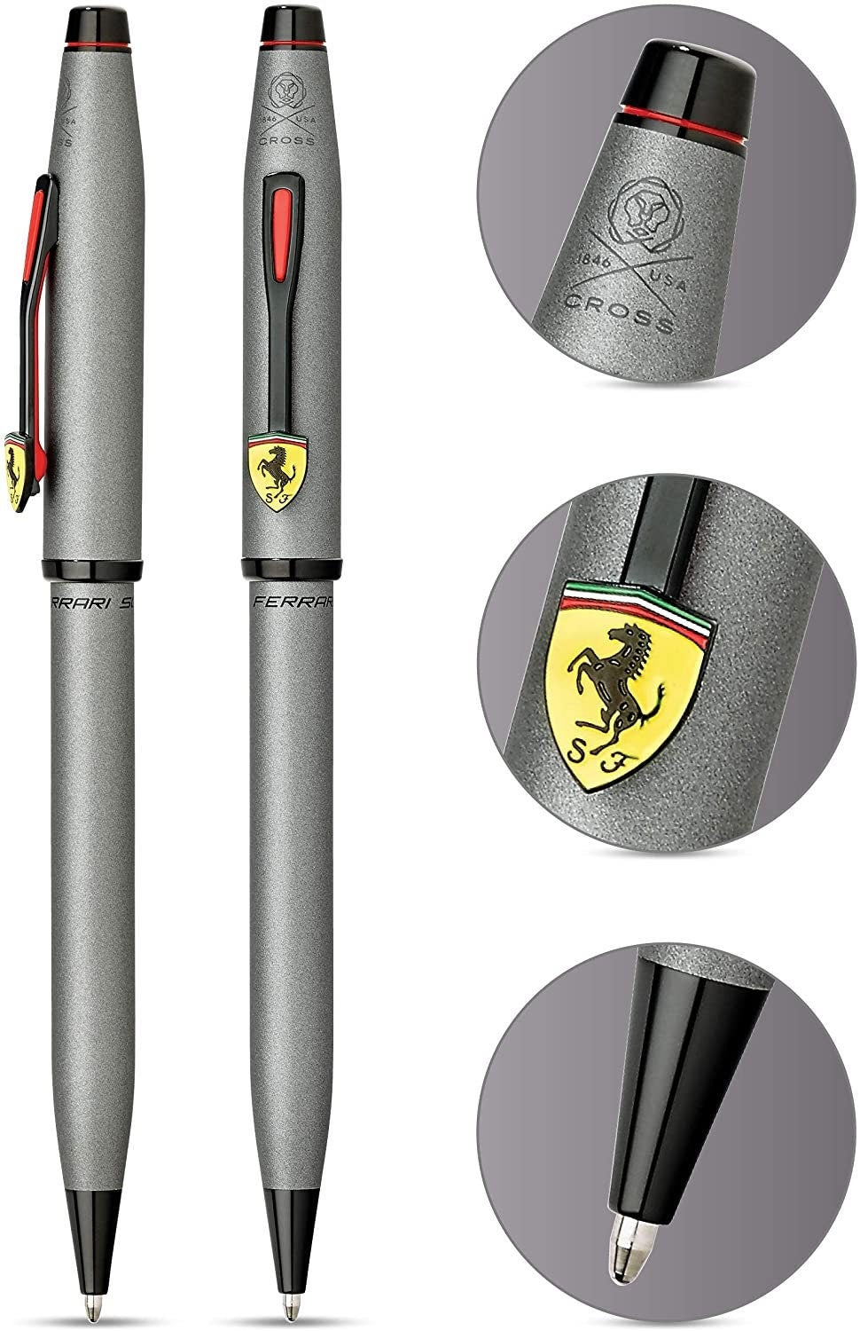 Cross Scuderia Ferrari Century II - Titanium Grey Satin Lacquer Ballpoint Pen incl. Luxury Gift Box Single Pen in Gift Box Men Dad Husband