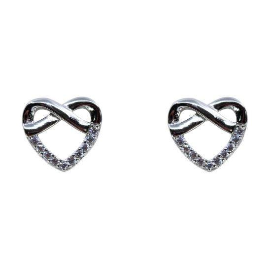 Infinity Heart Stud Earrings Sterling Silver And CZ Cute  Birthday, Christmas Gifts  Girlfriend Mum Sister Valentines UK Seller