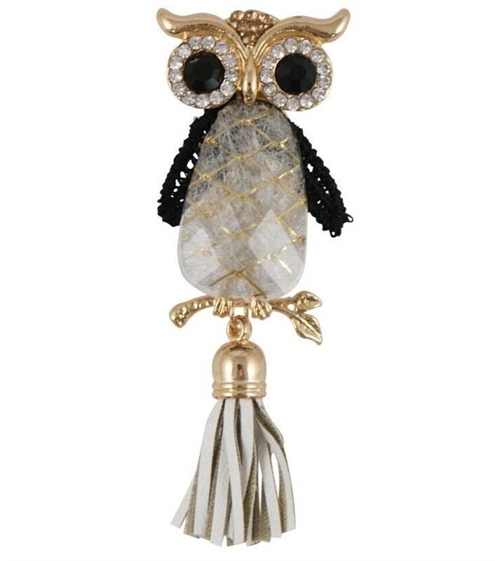 Owl Brooch Tassels Gold Crystal Stones Hand Made UK Brooches for Women Bird Pin Badges Christmas Vintage Wise Owl Teacher Gifts UK Seller