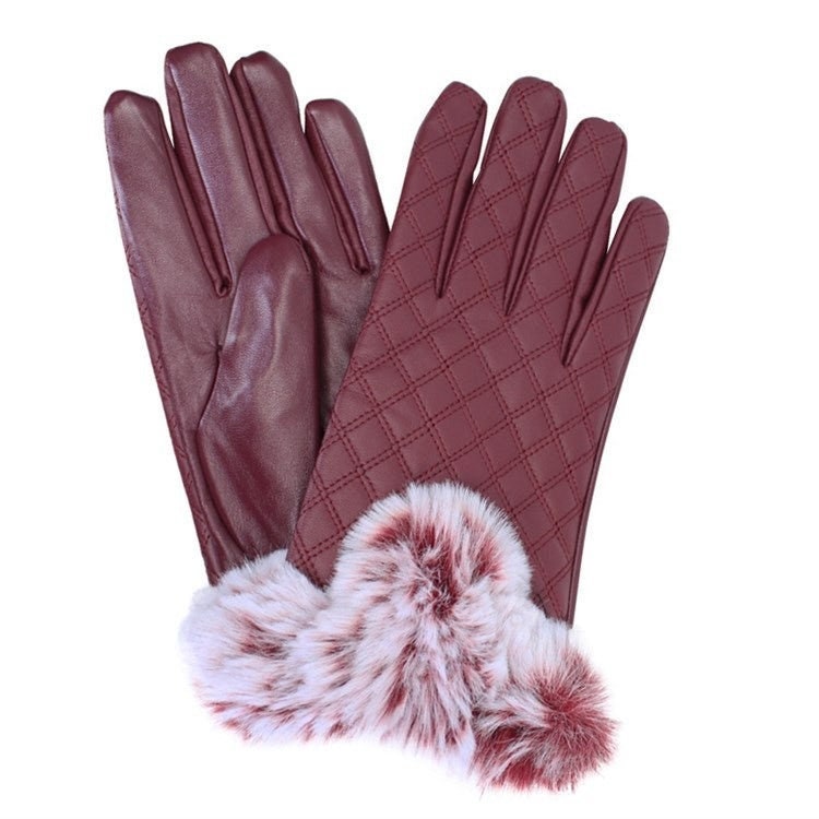 Leather Gloves Women Uk Faux Fur Trim Quilted Effect Christmas Gifts Mum Sister Nan Grandma