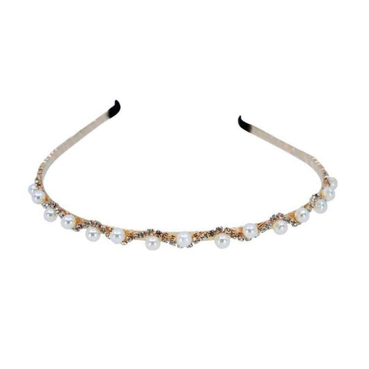 Ivory Pearl Wavy Curvy Diamante Headband Gold & Silver Bridal Bridesmaid Flower Girl Hair Accessories Wedding Hair Piece Hairband UK Seller