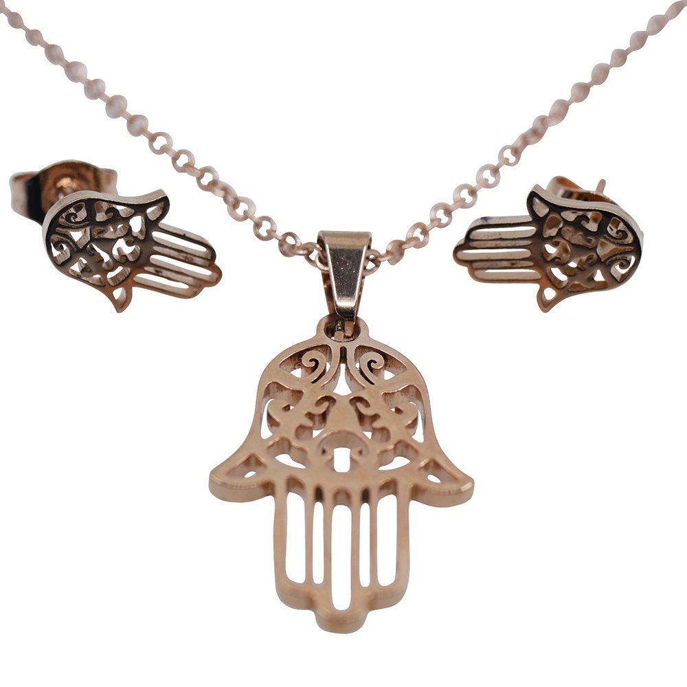 Hamsa Hand Necklace Stainless Steel Pendant Evil Eye Gifts For Women Lucky Charm Exam Gifts