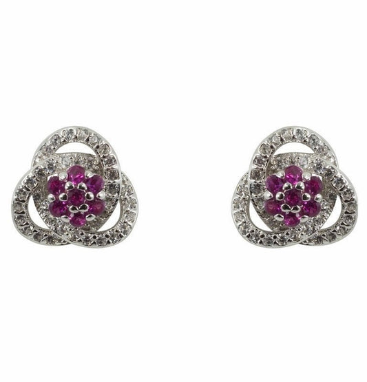 Sterling Silver Cubic Zirconia And Fuchsia Studs Earrings Gift Women Girls Bridal Wedding Gifts UK SincerelyForYou