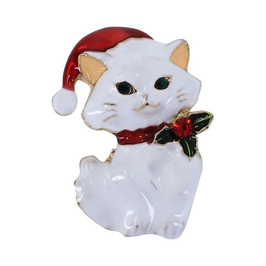 Christmas Santa Cat Brooch 2020  Cat Lady Kitten Christmas Crystal Pin Badge Boxed Set XMAS Personalised Gifts for Ladies Bauble Sleigh