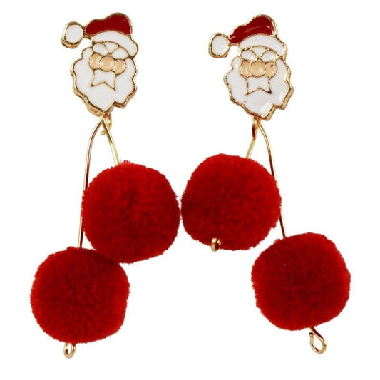 Santa Christmas  Drop Earrings Pom Pom Pierced Drop Earrings Women Christmas Birthday Gifts Fashion Jewellery UK