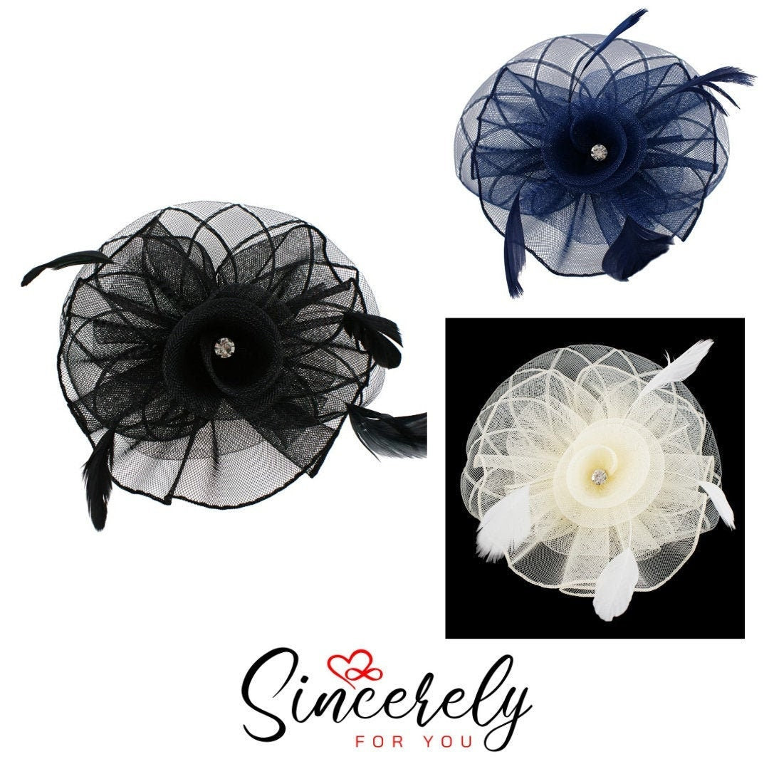 Navy Cream Black Fascinator Wedding Ascot Hat Hairband Headband Small Fascinator Brooch Clip Mother Of The Bride Bridal UK Seller