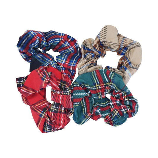 2 Pack Tartan Chiffon Hair Scrunchies Back To School Hair Ties Plain Scrunchies Bobbles Hair Accessories Women UK Seller