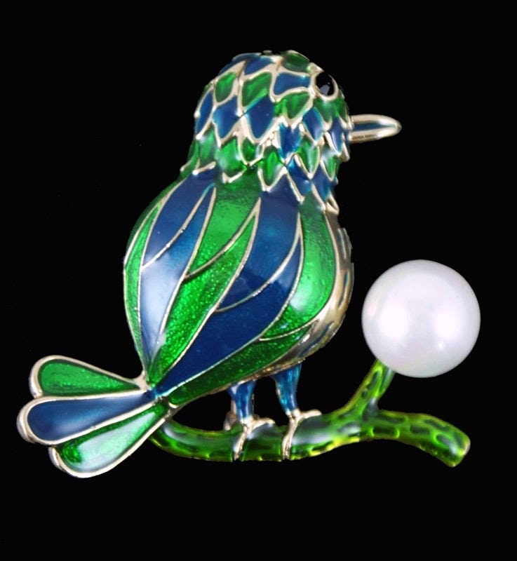 Bird Brooch Gold Crystal Stones Hand Made UK Brooches for Women Bird Pin Badges Christmas Vintage