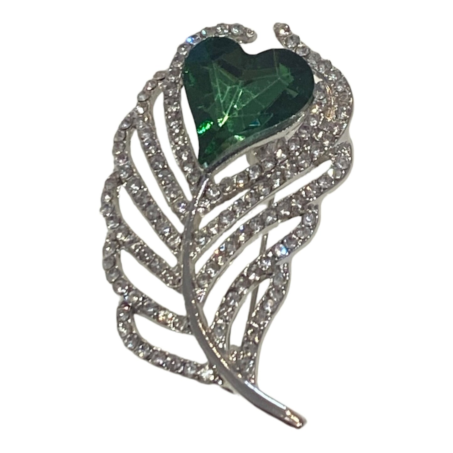 New Feather Heart Brooch Emerald Genuine Crystal Statement Brooches Christmas Birthday Gifts Mum Nan Gran British Boxed Gift Set