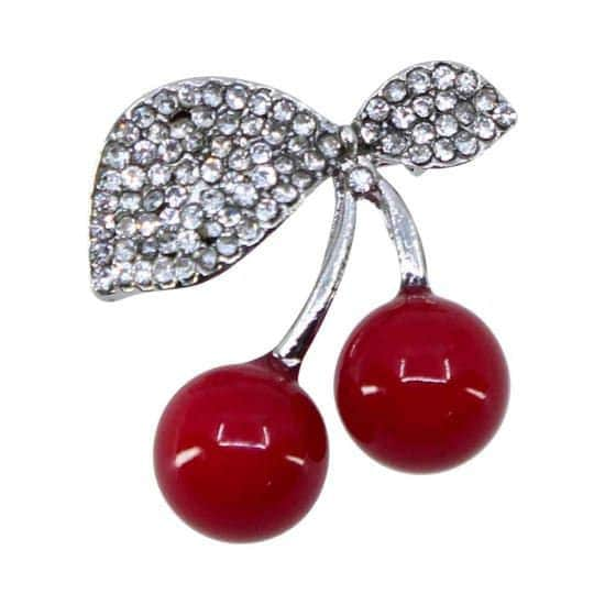 Cherry Brooch Pin Badge Silver Genuine Crystal Red Cherries Cute Gifts Mum Nan Mothers Day Christmas Gifts UK Seller