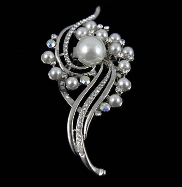 Scarf Clip Genuine Crystal Gold Silver Pearl Scarf Clips Women Nan Mum Gifts Christmas