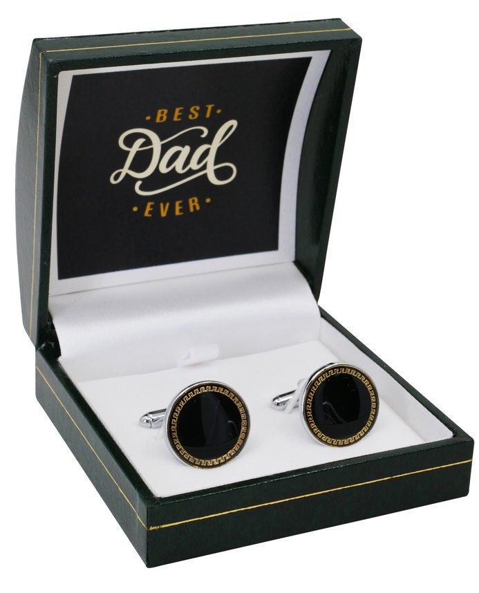 Luxury Cufflinks Best Dad Ever Fathers Day Birthday Gifts For Dad Greek Key Design Boxed Gift