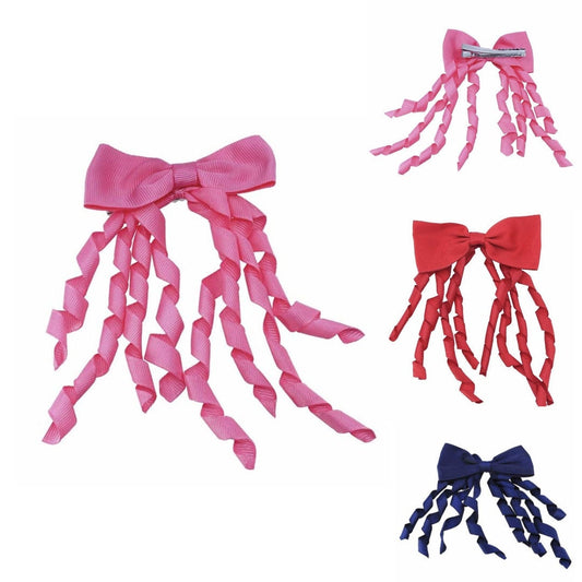 Bow Clips 2 Pack Streamer Hair Clips Grips Slides For Girls Pink Blue Red UK Seller Hair Accessories Back To School